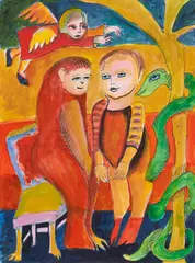 Will you Tell the Snake about the Angel? by Mirka Mora, c.1990, ink, watercolour and gouache on paper, sold Sep 2025