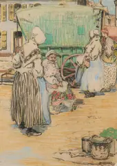 Hilda Rix Nicholas, The Fruitseller, Etaples, France, c.1912-1914, coloured pastel on paper