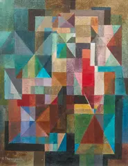 Roma Thompson, Geometric Composition I, 1980, oil on canvasboard