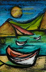 Roma Thompson, (Boats on the Shore), pastel, ink and gouache on paper