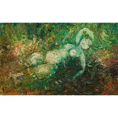 Naked in the Woods by John Perceval, 1963, oil on board, sold Jun 2025