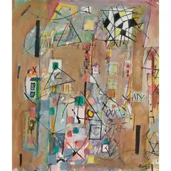 Study in Geometry by Yvonne Audette, 1982, ink, gouache and collage on paper, sold Jun 2025