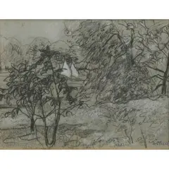 London by William Dobell, 1932, pencil and chalk on paper, sold Jun 2025