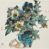 Flowers by Yuan Zhiqin, Ink and colour on paper, framed with glass, sold Jun 2025
