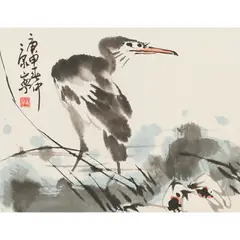 Heron by Kang Ning, ink and colour on paper, sold Jun 2025