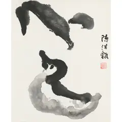 Chen Hongzhen, Ducking, ink and colour on paper