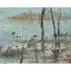 Swamp Birds by Clifton Pugh, 1961, oil on board, sold Jun 2025