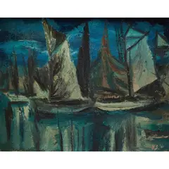 David Edgar Strachan, Yachts, 1955, oil on canvas
