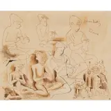 Donald Friend, Julian Knitting, ink on paper