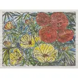 Salvatore Zofrea, Native Hibiscus with Flowering Gums, handcoloured woodcut, AP