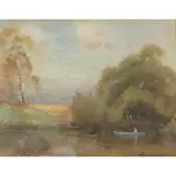 John Roy Eldershaw, Boating on the River, watercolour on paper