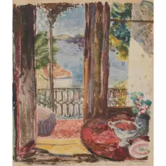 Room Overlooking Harbour by Wallace Keogh Thornton, monotype, sold Jun 2025
