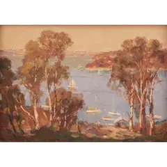James Ranalph Jackson, Autumn Sydney Harbour, oil on board