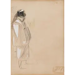 Gentleman with Top Hat by Jean-Louis Forain, gouache and conte on paper, sold Jun 2025