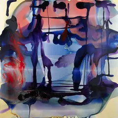 Dale Frank, Transient Ischemic Attack Painting London 3 (TIAPL3): Sheep get static cling when they rub together: Why are not safety pins as safe as they say? Hollow Log, 2005, varnish on linen
