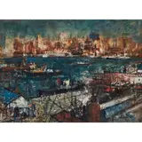 George Lawrence, View of the City from Darling Harbour, oil on board