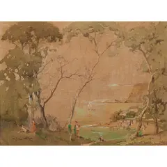 M. J. MacNally, Summer by the Beach, 1942, watercolour on silk
