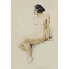 Norman Lindsay, Seated Female Nude, watercolour and pencil on paper