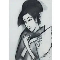 Portrait of a Geisha by Robert Dickerson, charcoal on paper, sold Jun 2026