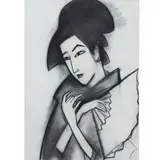 Robert Dickerson, Portrait of a Geisha, charcoal on paper