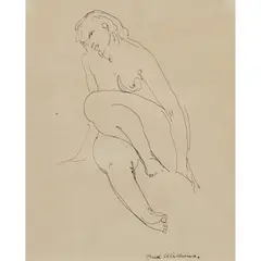 Fred Williams, Seated Female Nude, pen on paper
