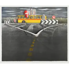Jeffrey Smart, The Waiting Bus, 1986, lithograph, ed. of 80