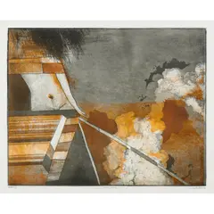 George Baldessin, Personage and Factory Works, 1974, etching and aquatint, ed. 3/15