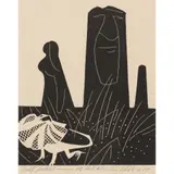 Eric Anchor Thake, Self Portrait among the Ant Hills, 1950, linocut