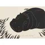 Eric Anchor Thake, She's Late Today, 1958, linocut