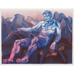 Murray Griffin, The Journey No. 9 (Sleeping Man), 1969, linocut, ed. 10/27