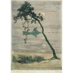 Archibald Bertram Webb, The Fisherman, Nocturne, c.1922, woodcut, ed. 26/50