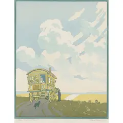 Hall Thorpe, The Caravan, woodcut with gouache additions