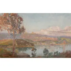 View of Albury from the Murray River by Walter Withers, 1892, oil on canvas on board, sold Mar 2025