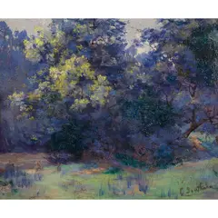 Clara Southern, (Wattle Blossoms, Yarra River), oil on canvas