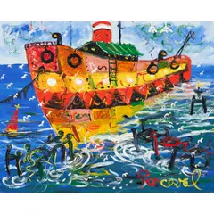 John Perceval, Yellow Tug Boat, oil on canvas