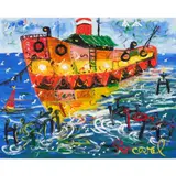 John Perceval, Yellow Tug Boat, oil on canvas