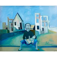 Robert Dickerson, Waiting, Mother and Child, 1991, acrylic on canvas