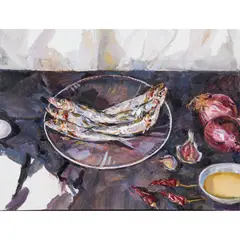 A Still Life in the Spanish Style II by Lewis Miller, 2021, oil on panel, sold Mar 2025