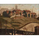 Laurie Elbourne, Early View of Pyrmont with Balmain Town Hall in the Distance, c.1934, oil on board