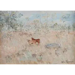 Celia Perceval, Cows in Landscape, oil on board