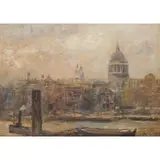 Frederick McCubbin, Thames and St Paul's Cathedral, 1908, oil on wood panel