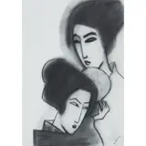 Robert Dickerson, Geisha Girls with Fan, 1986, charcoal on paper