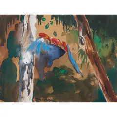 Albert Tucker, (Parrot Flying Amidst Trees), watercolour and gouache on paper laid on board