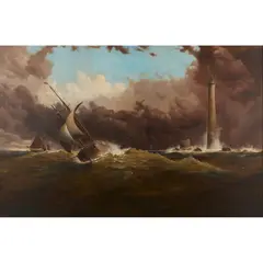 Eddystone Lighthouse by Haughton Forrest, c.1890, oil on canvas laid on board, sold Oct 2024