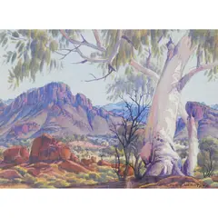 Albert Namatjira, Central Australian Landscape, c.1958, watercolour and pencil on paper