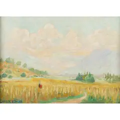 Ethel Carrick, Wheatfield, oil on canvas laid on board