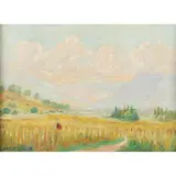 Ethel Carrick, Wheatfield, oil on canvas laid on board