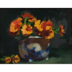 Sybil Craig, Marigold Still Life, oil on board