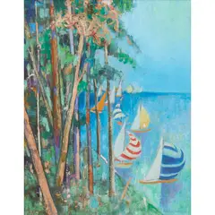 Clareville Beach (From the Artist's Garden) by Elaine Haxton, 1970, oil on canvas, sold Sep 2024