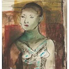 Constance Stokes, Memory Sketch from Women in Train, watercolour, pen and ink on paper